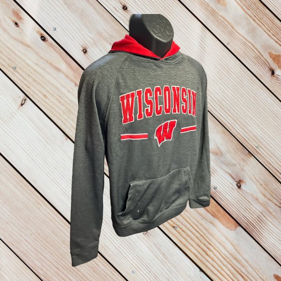 Colosseum Unisex Wisconsin Badgers Gray/Red Hoodie Sweatshirt Adult Small-VG - Picture 5 of 10